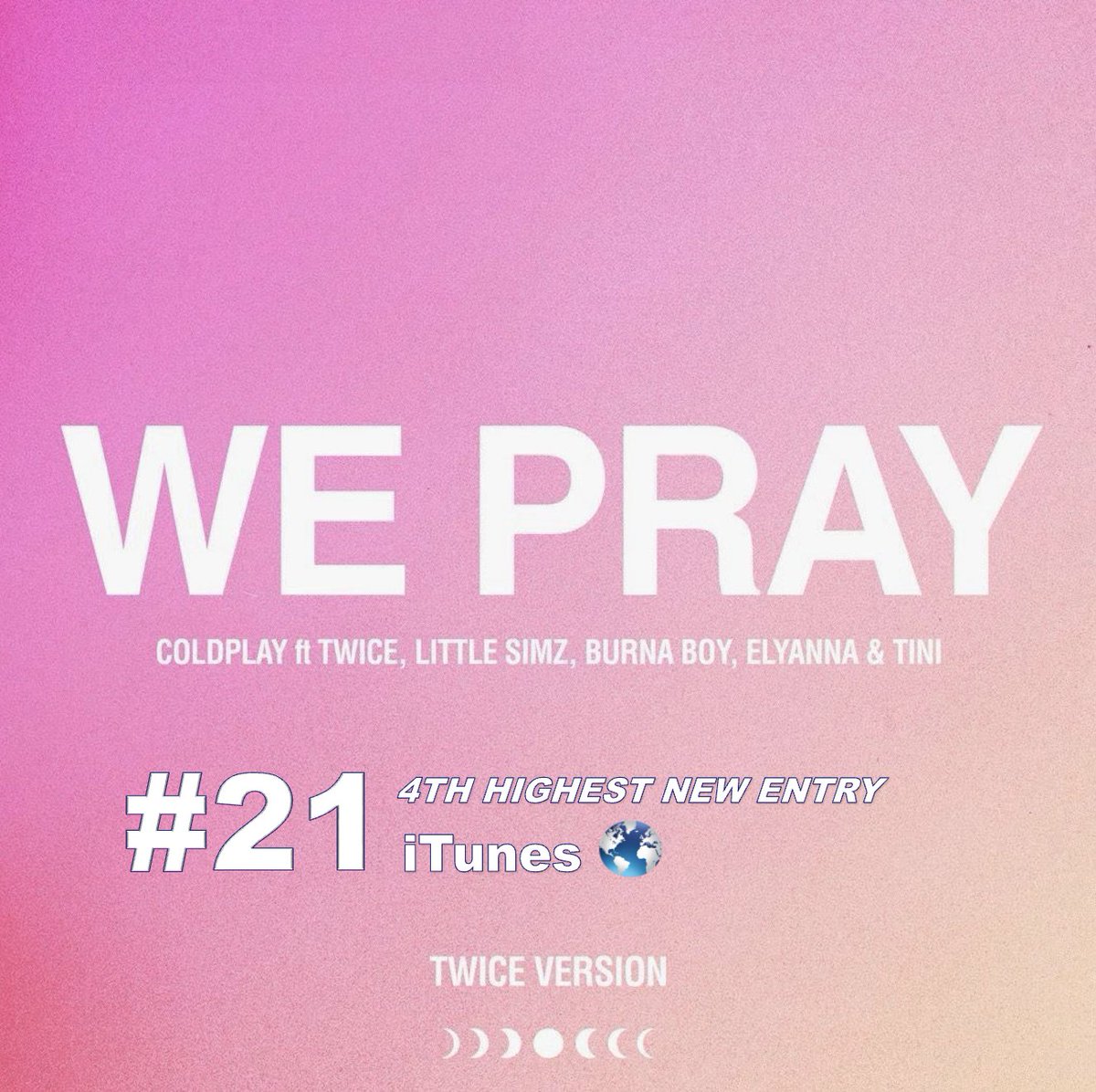 WORLDMUSICAWARD's tweet image. #COLDPLAY &amp;amp; #TWICE&apos;s new #WEPRAY_TWICEVersion scores the 4th Highest New Entry on Worldwide iTunes, landing at #21! 👏🆕🎧🙏💥2⃣1⃣🌎👑👑 🩷 

🎧coldplay.lnk.to/WEPRAYTWICE 

WE PRAY FEAT TWICE OUT NOW   
#COLDPLAYXTWICE 
@JYPETWICE