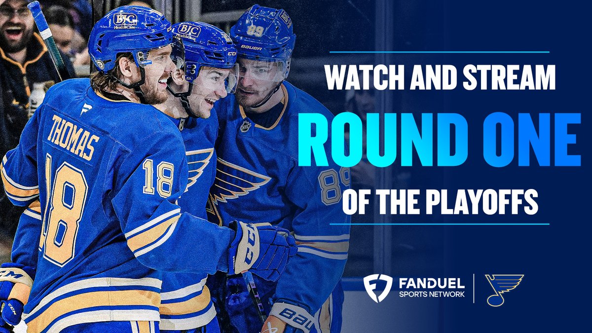 Catch the Blues in Round 1 on FanDuel Sports Network!

Watch via a TV provider or with your FanDuel Sports Network streaming subscription, or stream individual games for $6.99 (no subscription needed). Visit stlouisblues.com/watch for details.