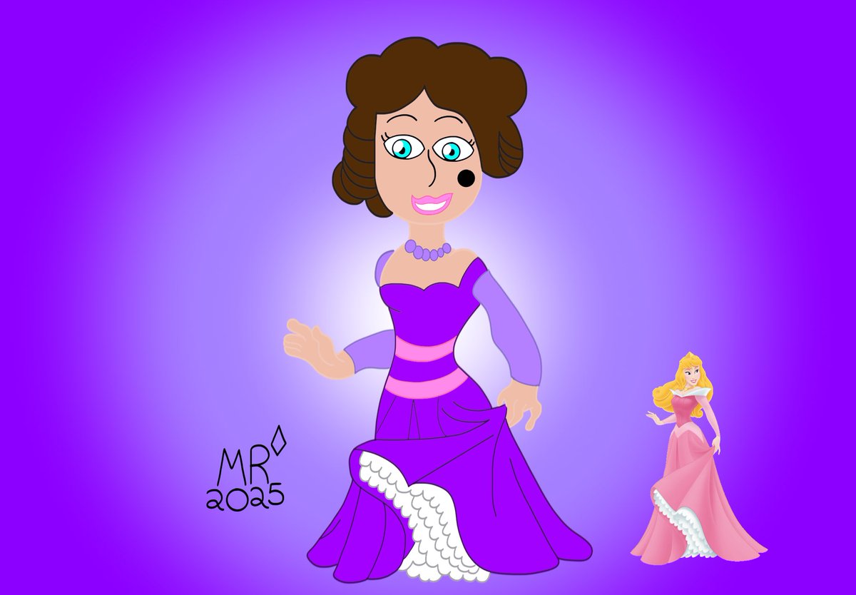Matthew54105904's tweet photo. The newest drawing of the day is of Sara posing like Princess Aurora and the change up is instead of regular black outlines I decided to experiment by using colored outlines 👑💜✨ #originalchararacter #myoc #princessoc #digitalart https://t.co/1D71mxrQEC
