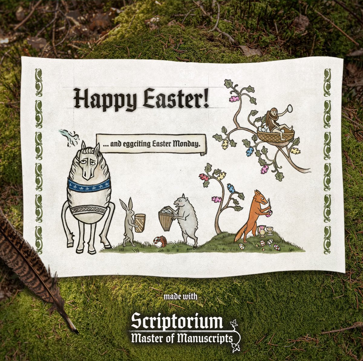 YazaGames's tweet photo. Happy Easter from our team, everyone! (and from Egghorse, of course) 🥚

May your day be illuminated like the finest medieval manuscript 🐇 https://t.co/KlkilBBpDX