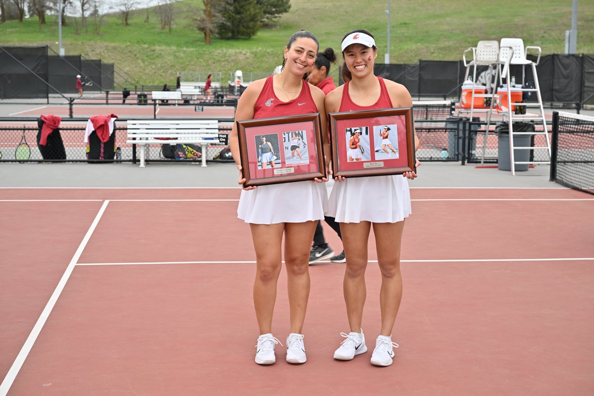 WSUCOUGARTENNIS's tweet photo. No better way to begin a day than celebrating two seniors who have meant so much to our program. We love our seniors Hania and Elyse ♥️♥️

#GoCougs https://t.co/m2DsHZFK8U