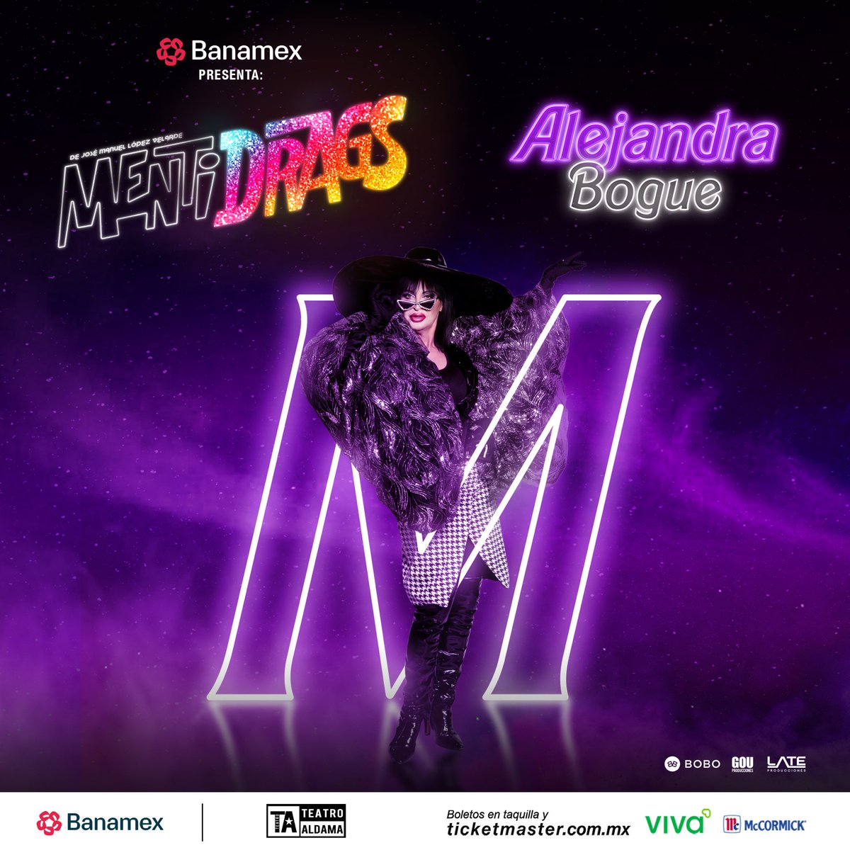 Alejandra Bogue es la nueva y brillante edición de Manoela en #MentiDrags. 💜💋💄🕶️

Espérala en su estreno este próximo 26 de abril en la función especial del #Mentiverso a las 8:30 pm.🎶

Adquiera ya tus boletos en taquillas y Ticketmaster: ticketmaster.com.mx/mentiras-el-mu…