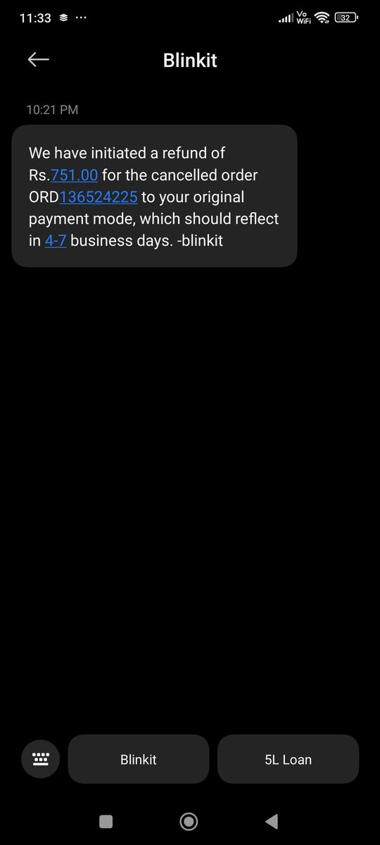 AniketS28925051's tweet photo. @letsblinkit, this is extremely frustrating. My Rs. 751 order got cancelled for the third time. The first two refunds were smooth, but this time, even after the refund initiation message, no money was received yet.Repeated cancellations and delayed refunds are unacceptable. https://t.co/2q4kQtBDKm