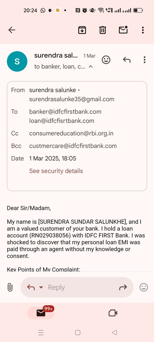 surendrasa19359's tweet photo. IDFC Bank agent Savita Parkhe did two unauthorized fundings in my personal loan account—on 19/04/25
This is a violation of my rights and RBI guidelines. My last 4 digit number -0535
I need justice. @IDFCFIRSTBank @RBI @IDFCFIRSTBank @CMOMaharashtra @FinMinIndia @nsitharamanoffc https://t.co/9Jsqlcox00