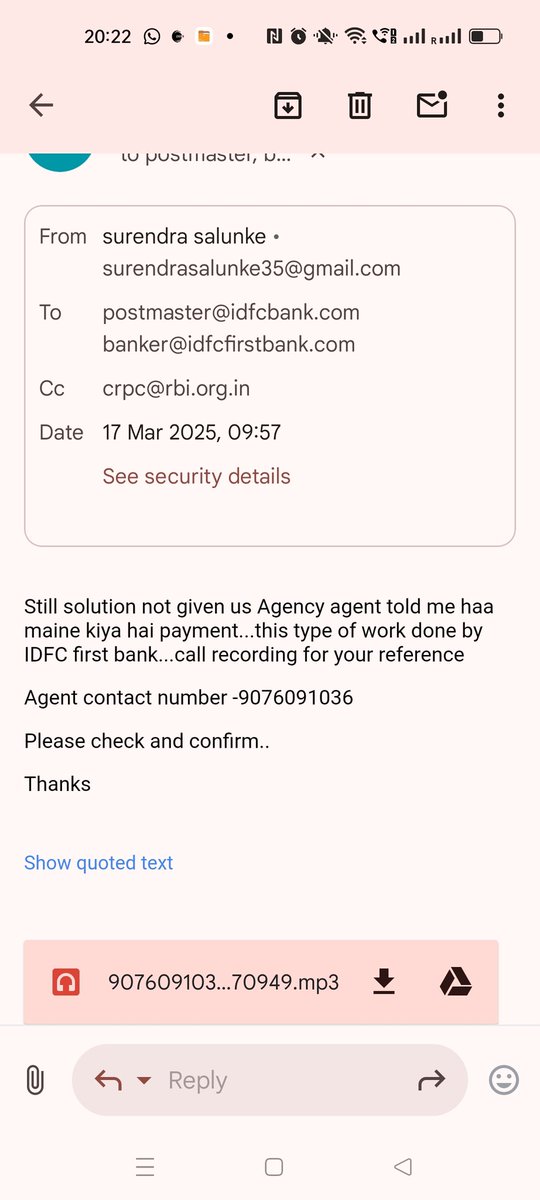 surendrasa19359's tweet photo. IDFC Bank agent Savita Parkhe did two unauthorized fundings in my personal loan account—on 19/04/25
This is a violation of my rights and RBI guidelines. My last 4 digit number -0535
I need justice. @IDFCFIRSTBank @RBI @IDFCFIRSTBank @CMOMaharashtra @FinMinIndia @nsitharamanoffc https://t.co/9Jsqlcox00