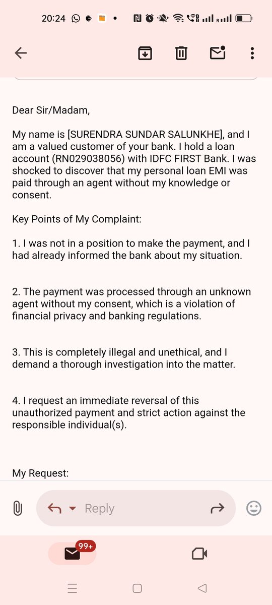 surendrasa19359's tweet photo. IDFC Bank agent Savita Parkhe did two unauthorized fundings in my personal loan account—on 19/04/25
This is a violation of my rights and RBI guidelines. My last 4 digit number -0535
I need justice. @IDFCFIRSTBank @RBI @IDFCFIRSTBank @CMOMaharashtra @FinMinIndia @nsitharamanoffc https://t.co/9Jsqlcox00