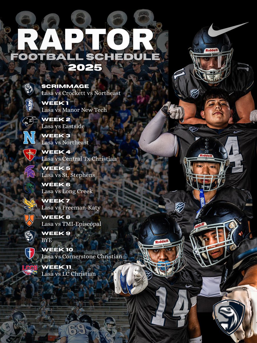 LASA Raptors Athletics (@lasaraptors) on Twitter photo Varsity football schedule for 2025… #allornothing Varsity football schedule for 2025… #allornothing