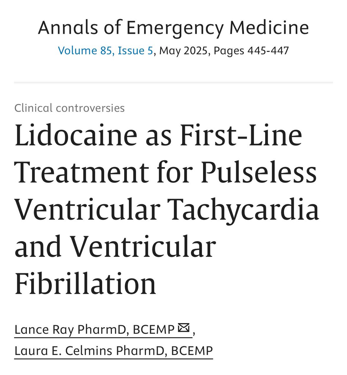 Lance Ray (@lrayrx) on Twitter photo Amiodarone isn’t the answer just because it’s listed first.
Let’s give lidocaine some love!!
Our <a href="/AnnalsofEM/">AnnalsofEM</a> commentary lays out the argument for lidocaine in VT/VF arrest. Time to rethink your ACLS autopilot. #TwitteRx #EMRx
Free access link: authors.elsevier.com/a/1kyInib7EMAhG Amiodarone isn’t the answer just because it’s listed first.
Let’s give lidocaine some love!!
Our <a href="/AnnalsofEM/">AnnalsofEM</a> commentary lays out the argument for lidocaine in VT/VF arrest. Time to rethink your ACLS autopilot. #TwitteRx #EMRx
Free access link: authors.elsevier.com/a/1kyInib7EMAhG