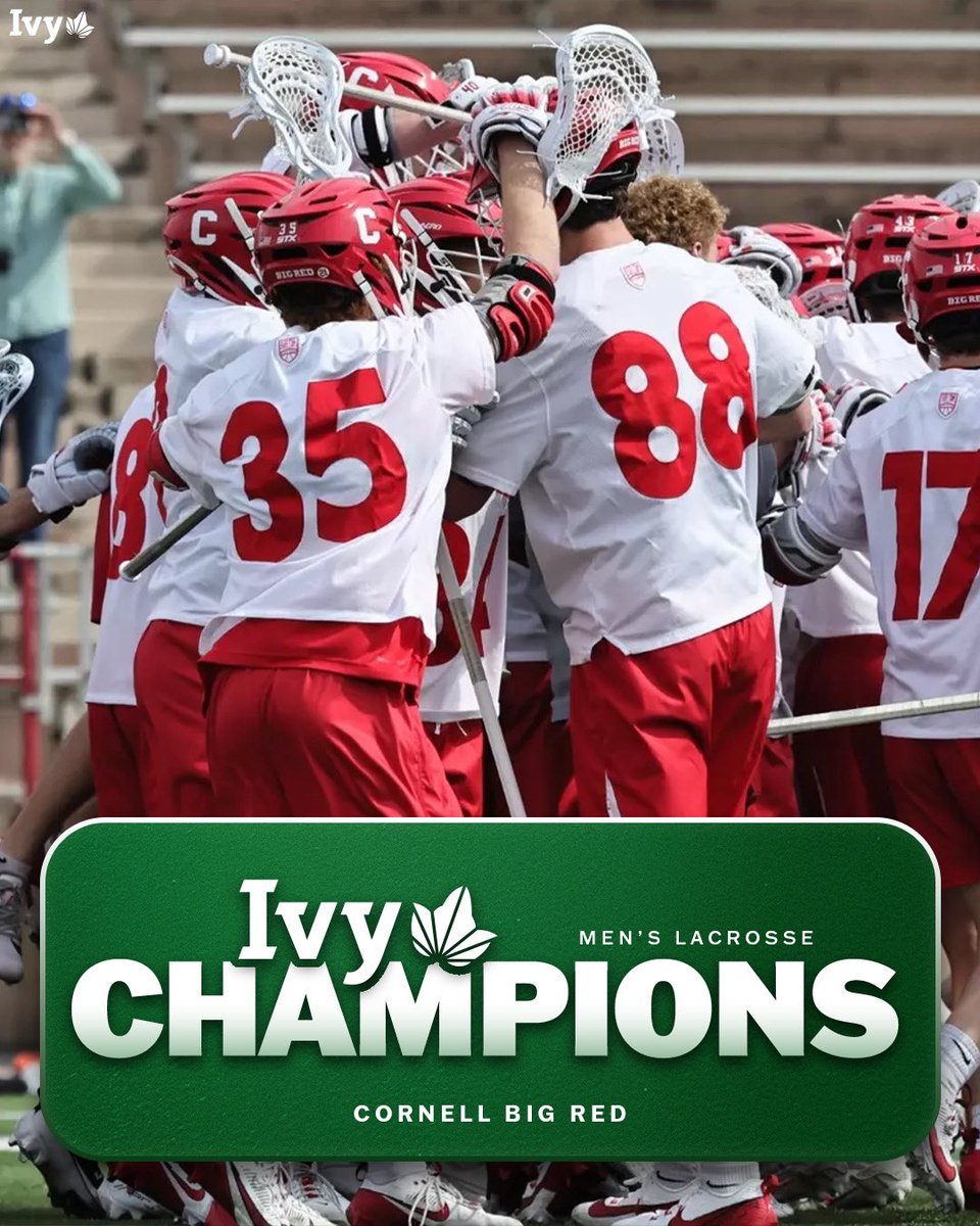 Ivy League (@ivyleague) on Twitter photo CHAMPS AGAIN.
Following today’s win over Harvard, <a href="/CornellLacrosse/">Big Red Lacrosse</a> has earned at least a share of the 2025 Ivy League men’s lacrosse title and has also clinched the No. 1 seed and hosting rights for the Ivy League men’s lacrosse tournament on May 2 & 5. 🌿🥍
Congrats, Big Red! CHAMPS AGAIN.
Following today’s win over Harvard, <a href="/CornellLacrosse/">Big Red Lacrosse</a> has earned at least a share of the 2025 Ivy League men’s lacrosse title and has also clinched the No. 1 seed and hosting rights for the Ivy League men’s lacrosse tournament on May 2 & 5. 🌿🥍
Congrats, Big Red!