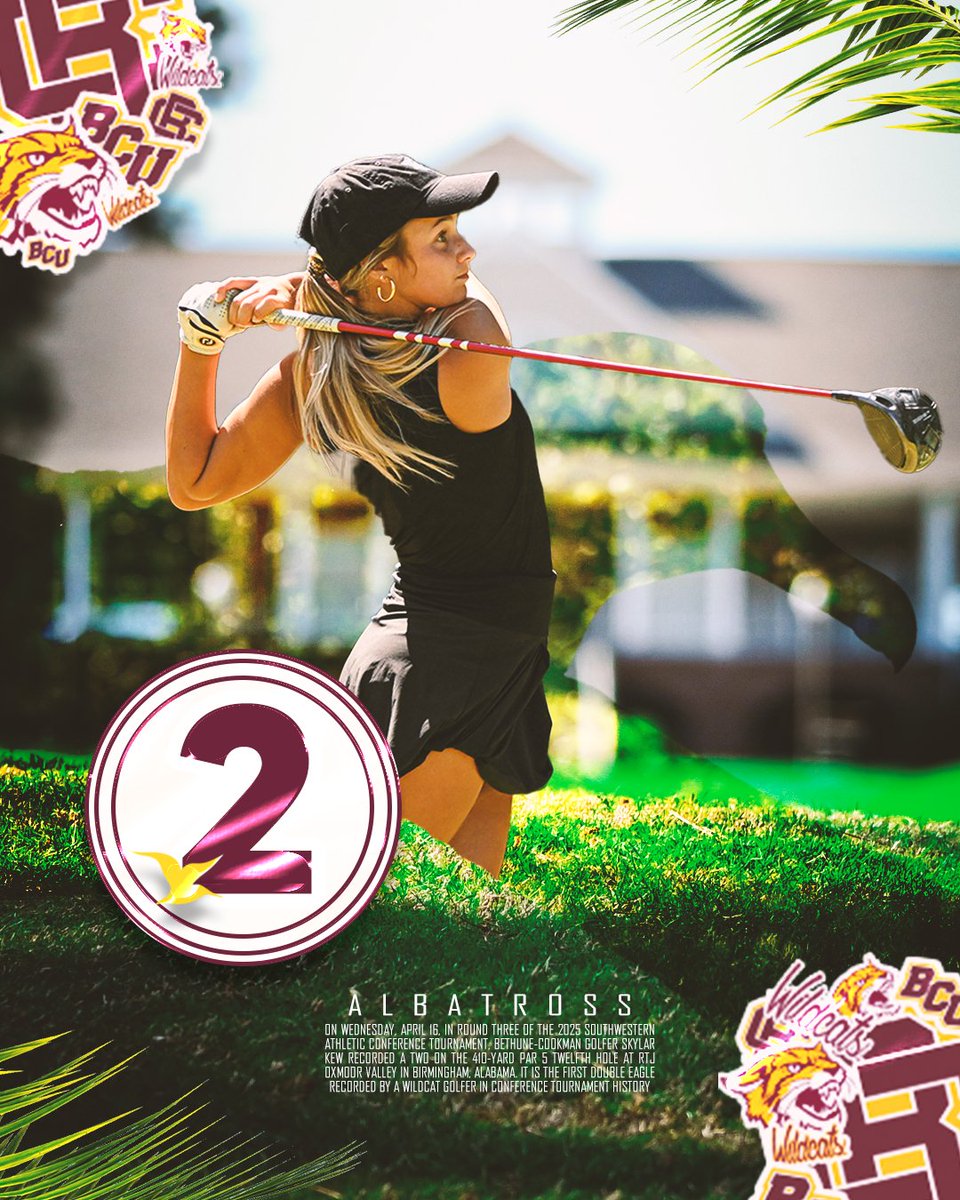 How about a 𝗦𝗞𝗬-𝗧𝗪𝗢 𝗳𝗼𝗿 𝗦𝗞𝗬 𝗞𝗘𝗪?

She fired the first ALBATROSS in Bethune-Cookman Conference Tournament History in Round 3️⃣ of the SWAC Tournament in Birmingham!

#𝙃𝙖𝙞𝙡𝙒𝙞𝙡𝙙𝙘𝙖𝙩𝙨 | #𝙋𝙧𝙚𝙮𝙏𝙤𝙜𝙚𝙩𝙝𝙚𝙧