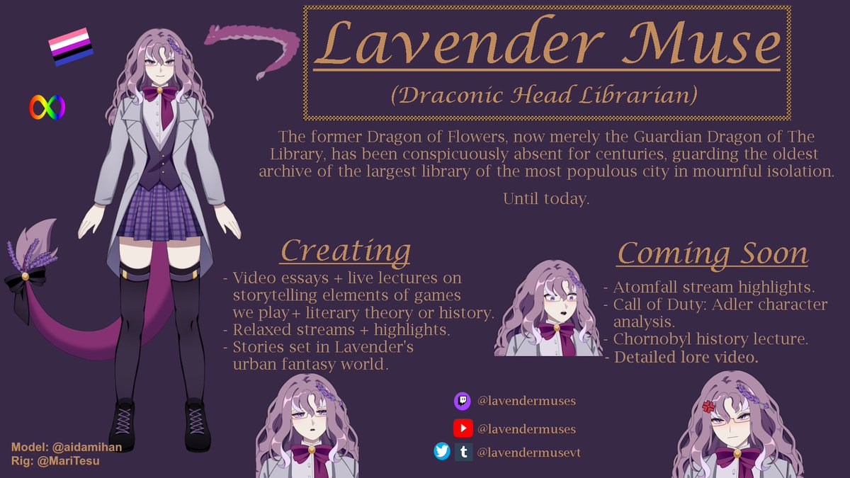 🐉🪻Vtuber Model Reveal!🪻🐉

The elusive yet permanent Head Librarian is a mystery to the modern and magical city he serves. Why does he never leave the archives? What tragic secrets does he keep?

Vtuber with a focus on literature, storytelling, and variety gaming.