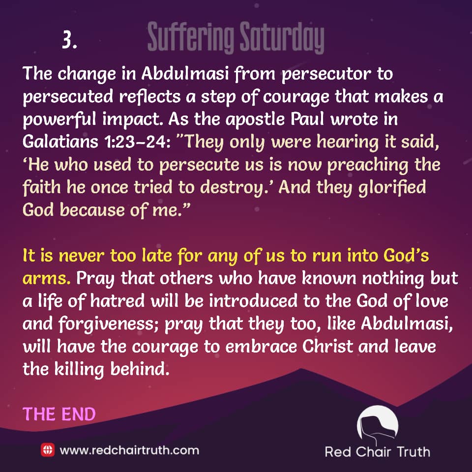 redchairtruth1's tweet photo. When grief hits, most retreat. But Abdulmasi did the unthinkable.
He faced his son’s killer—with the gospel on his lips. Would you do the same?
Step into a story where love silences vengeance this Suffering Saturday.
#RedChairTruth #SufferingSaturday #Persecution #ItaUdoh https://t.co/yoPQXjpdjl