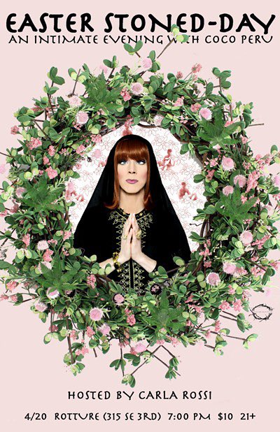 LocalQueenPDX's tweet photo. On the last 4/20 Easter Sunday (11 years ago!) we brought the #LocalQueen LEGEND Coco Peru to Portland.

What drag shows are happening around the world this Sunday? Tag us for a reshare.

#drag #EasterWeekend #dragisforeveryone #420day https://t.co/LCiJcqfIYo