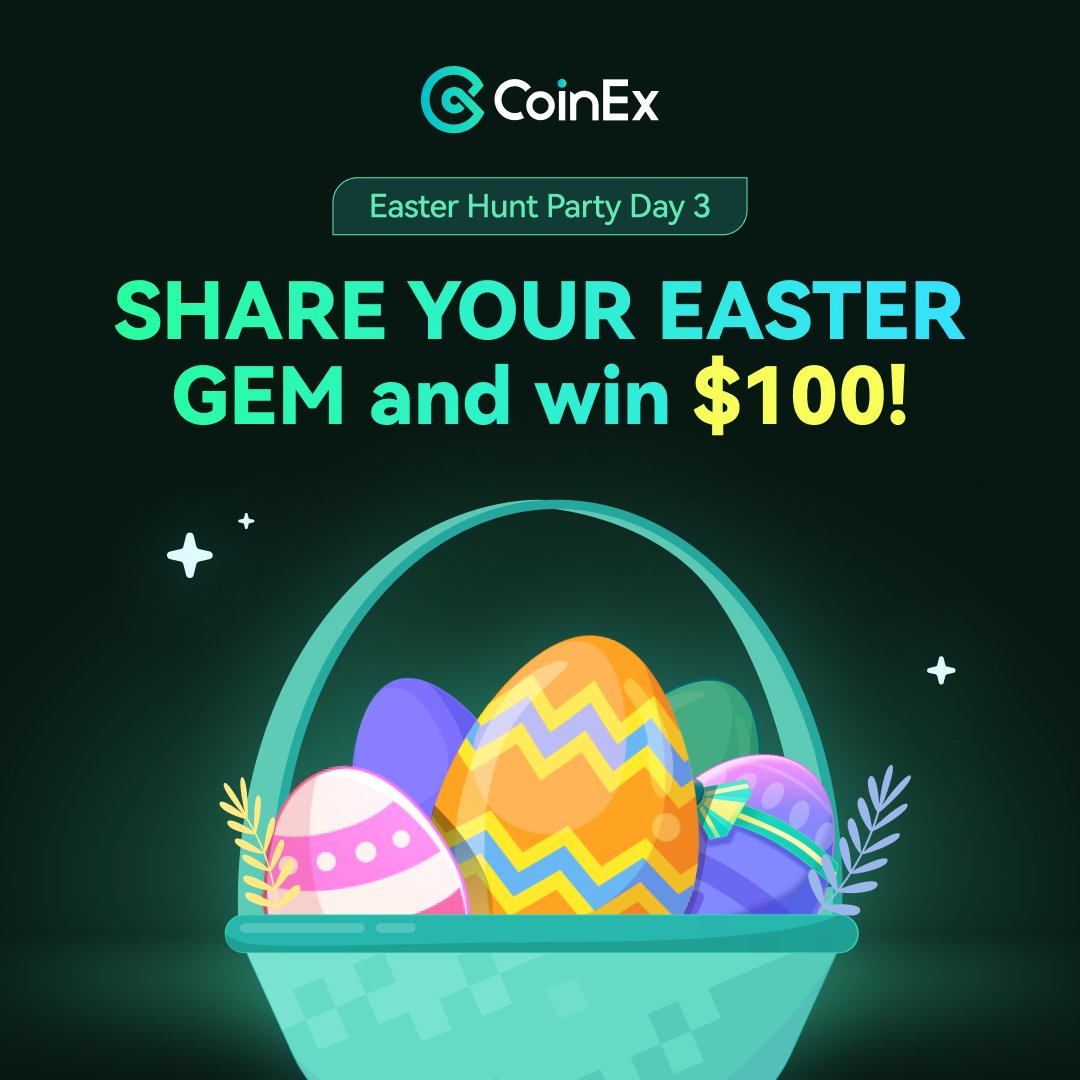 coinexcom's tweet image. 🐰 EASTER HUNT PARTY: DAY 3 🐣

Drop your #Easter Gem 💎 &amp;amp; win $100!
What’s the next 100x crypto?

1️⃣ Follow @coinexcom 
2️⃣ Like + RT this tweet
3️⃣ Comment your pick (token name) + tag 2 friends

🚨 Bonus if your gem moons this month!
#CoinExEaster