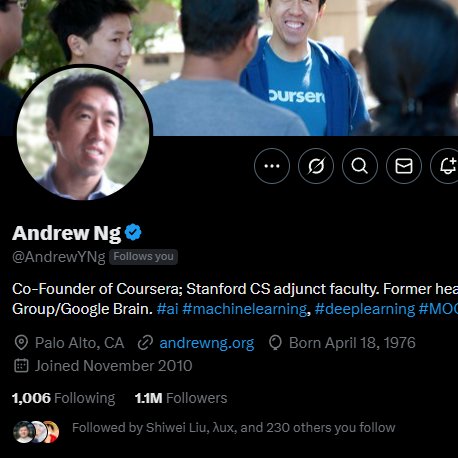 Hesamation's tweet photo. I hate to brag, but I started learning ML years ago with @AndrewYNg 's course on Coursera. 

Years later, this feels like a big achievement. Thanks chief 🫡 https://t.co/RNo6otEee1