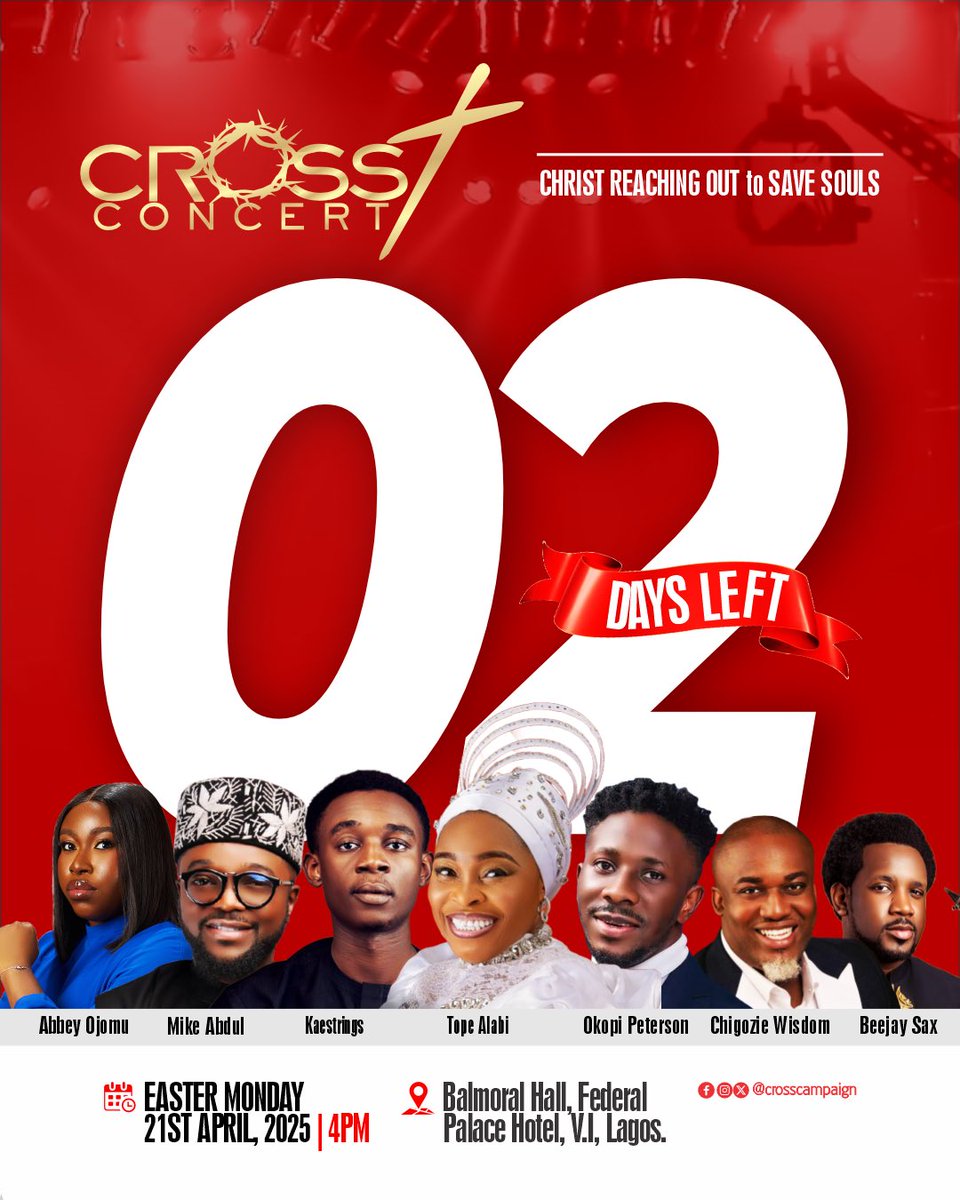 We’re almost there!  
In 2 days, it’s lights, sound, and a supernatural experience!  

#CrossConcert2025 #2DaysToGo #FireFall