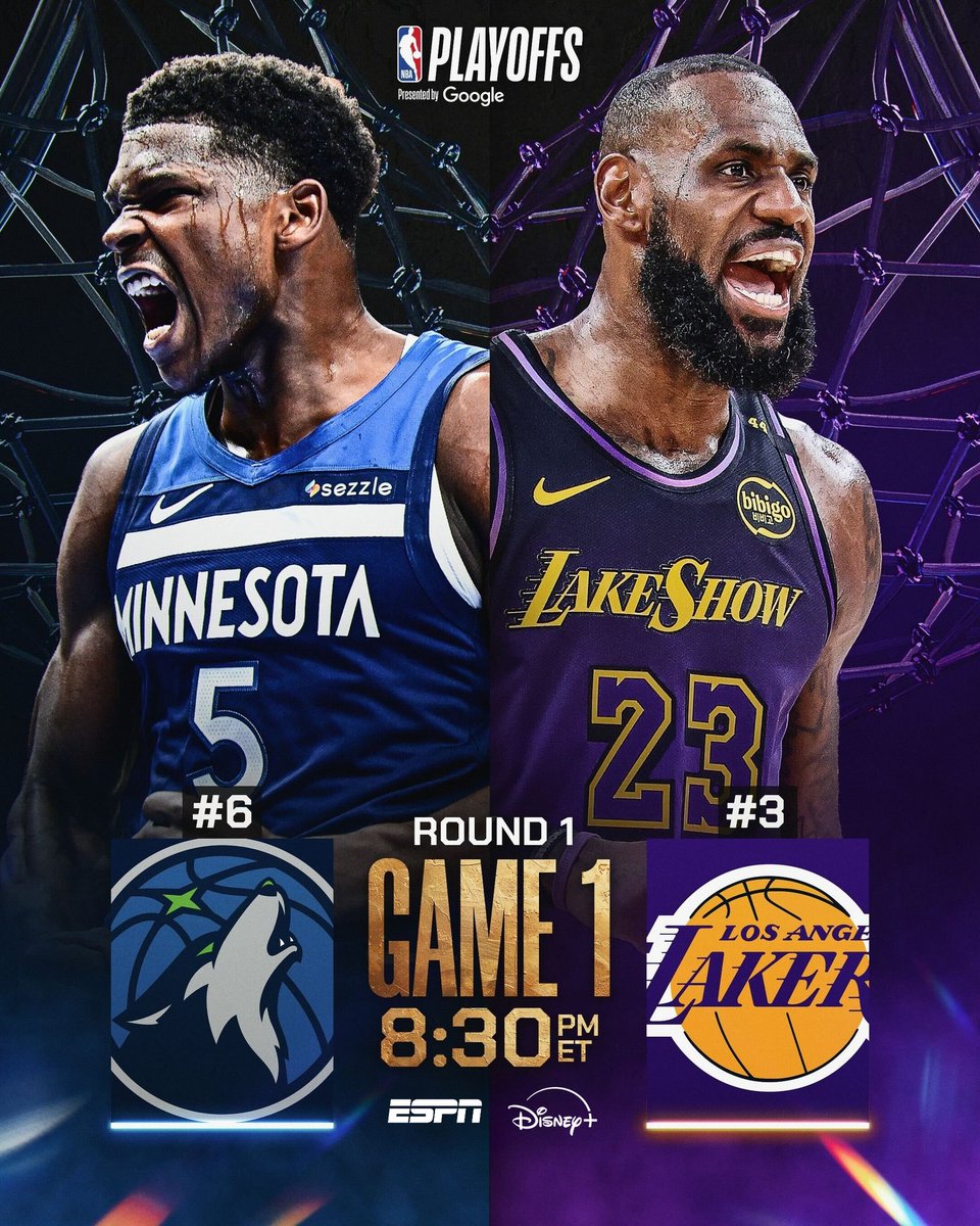 PosteBajo23's tweet photo. 🏀 #NBAPlayoffs | @Timberwolves (#WolvesBack) vs. @LosLakers (#LakeShow)
🎙 Relator: @soyleomontero
🎙 Comentarista: @SoyElChapu
📺 #ESPN2 Sudamérica
📺 #ESPN México & Centroamérica
📺 @ESPNDeportes USA
21:30 🇦🇷🇺🇾🇵🇾
20:30 🇧🇴🇻🇪🇩🇴🇨🇱
19:30 🇨🇴🇵🇪🇪🇨🇵🇦
18:30 🇳🇮🇬🇹🇸🇻🇨🇷🇭🇳🇲🇽
💻📱 @disneyplusla
🤳 #NBAxESPN - #NBAx
Dale RT 🔃