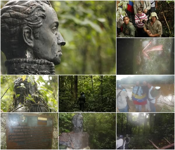 En la travesía de #MiMapa del #19Abr 2012, estuvimos en el Busto de El Libertador, a 2 horas navegando el Venamo desde Turumban hasta Puerto Esquivel. Luego de 30 minutos de caminata en la selva, procedimos a limpiar la maleza sobre el busto. El rostro del Libertador apunta hacia