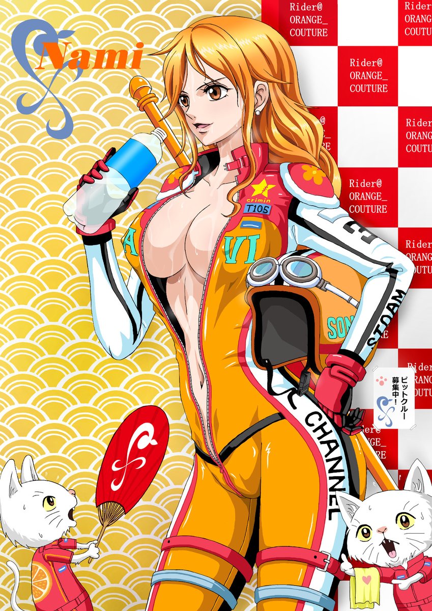 ORANGE_COUTURE's tweet photo. 「🏁レーシングバトルスーツ🍊」

扉絵にあった衣装を独自の解釈でイラストにしてみました。
ルフィとゾロの感じから絶対に直接戦うとか妨害するとかアリの方向でｗ

🐱只今ナミさんの汗を拭いてくれるピットクルーを募集中です！我こそはという方はぜひ♡を！😂👍 https://t.co/PsayACR3sw