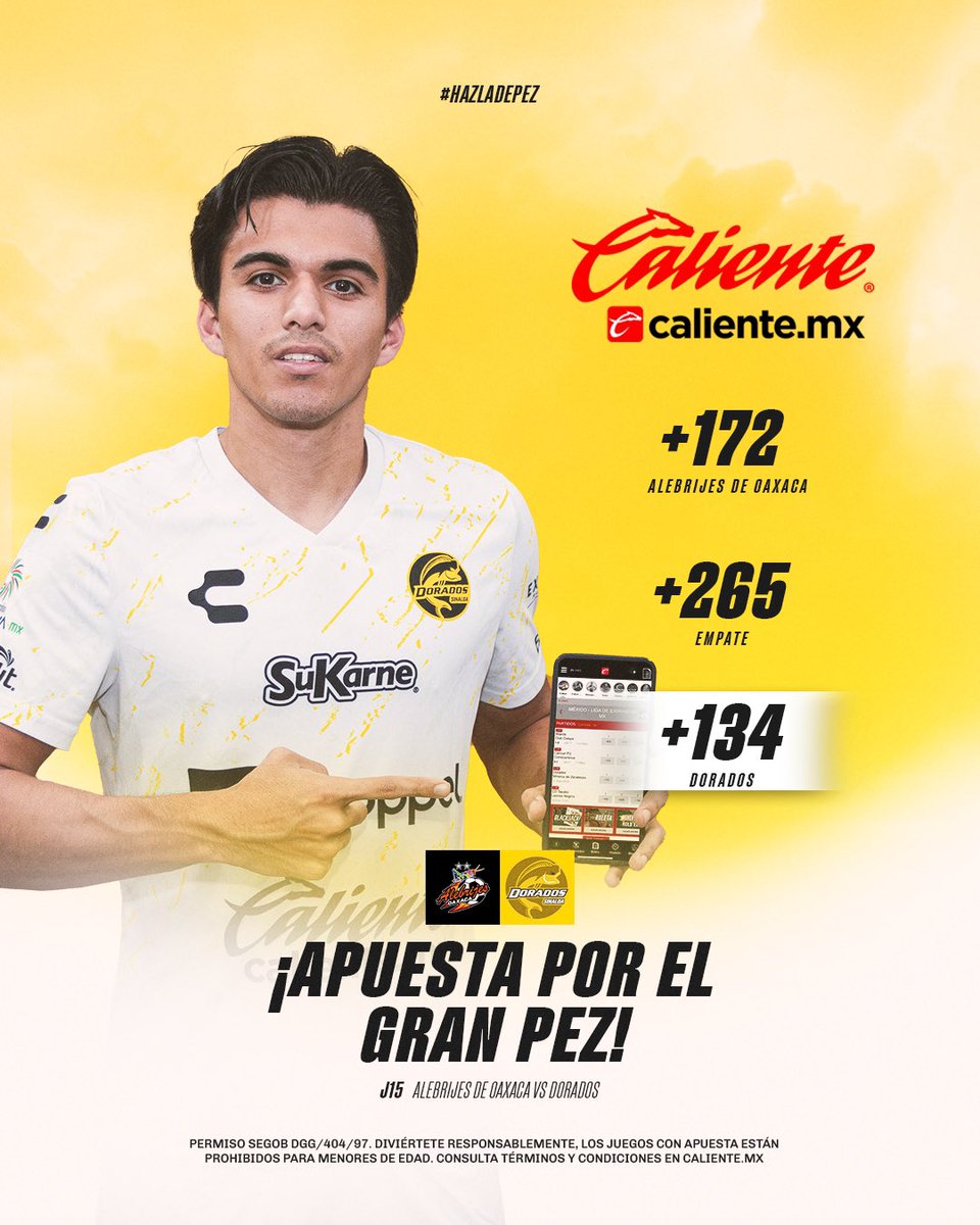 Dorados (@dorados) on Twitter photo 👇🏻😃 ¡Métele al 🟡⚪️⚫️ en <a href="/calientesports/">Caliente Sports</a> 🆚 Alebrijes!
📲 ¡Regístrate en Caliente.mx y recibe $1,000 💸 de regalo! 🤑👉🏻 bit.ly/3MrvrPU
#MasAcciónMásDiversión | #HazlaDePez 👇🏻😃 ¡Métele al 🟡⚪️⚫️ en <a href="/calientesports/">Caliente Sports</a> 🆚 Alebrijes!
📲 ¡Regístrate en Caliente.mx y recibe $1,000 💸 de regalo! 🤑👉🏻 bit.ly/3MrvrPU
#MasAcciónMásDiversión | #HazlaDePez