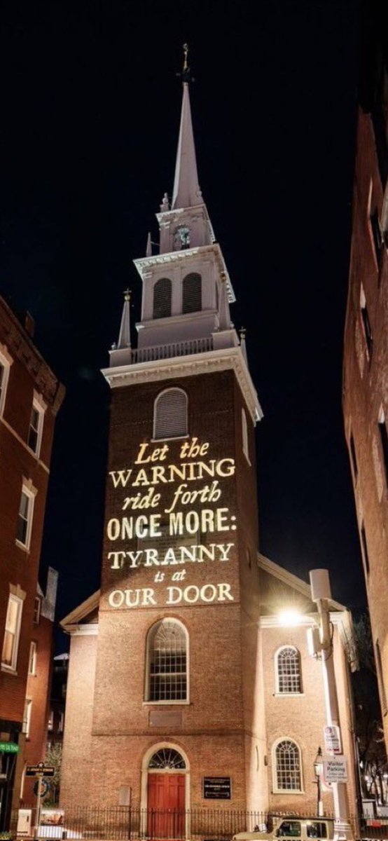 The warning lights from the Old North Church before the April 19 shot heard round the world.  1 if by land, 2 if by sea. How many lanterns out for the danger from within?