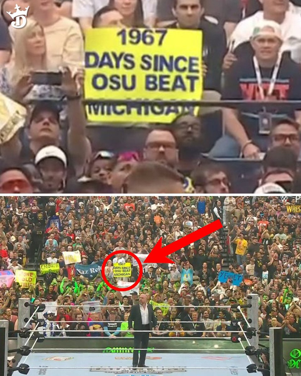 DKSports's tweet photo. Ohio State is catching strays in the first seconds of WrestleMania 😂 https://t.co/8pz8X8GrZv