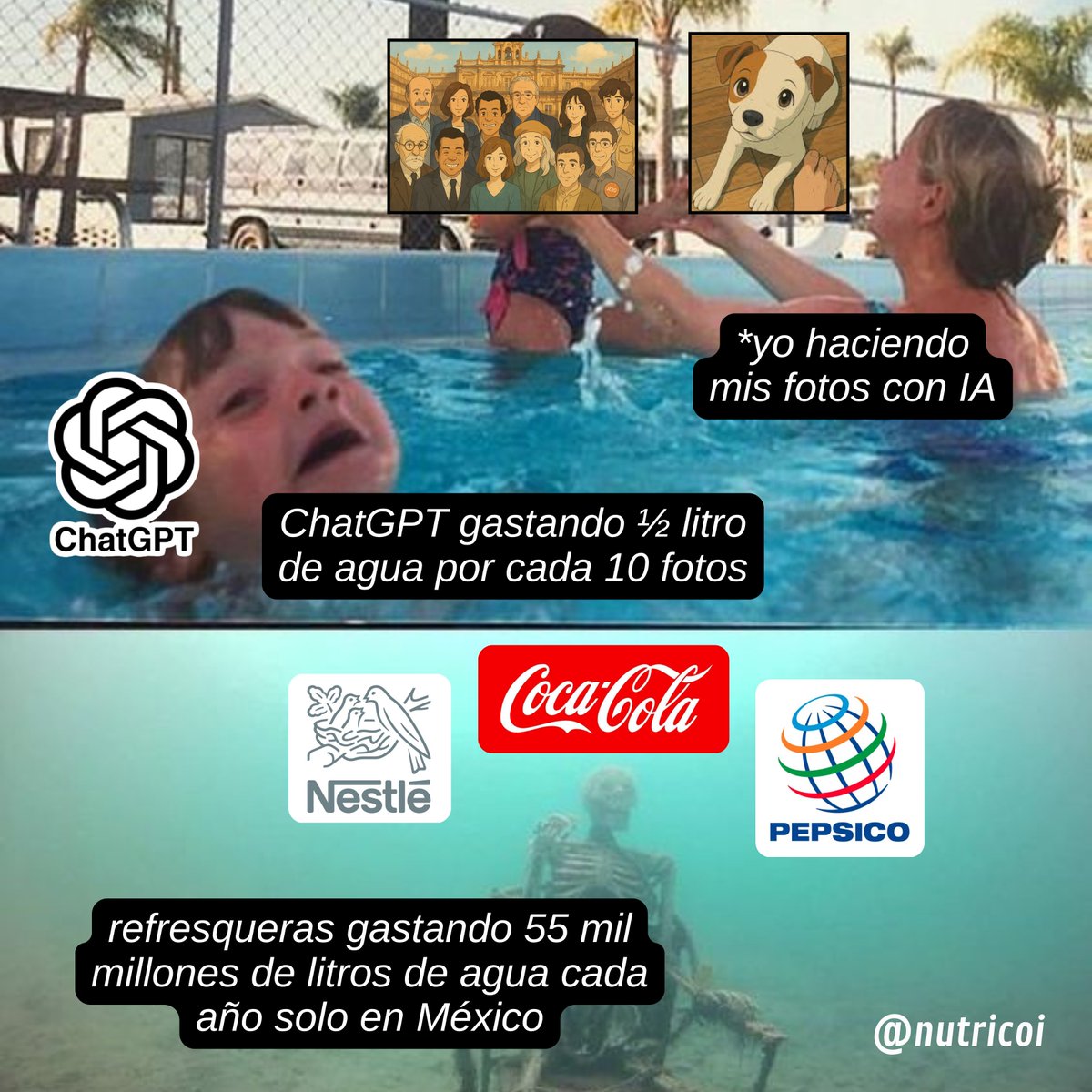 NutriCOI's tweet image. 💧 Millones de litros de agua al día… y nadie parpadea.

Nos quejamos del agua gastada por la inteligencia artificial, mientras que las grandes refresqueras se adueñan de las reservas de agua de México 🌍😓
#CrisisHídrica #Agua #refresco