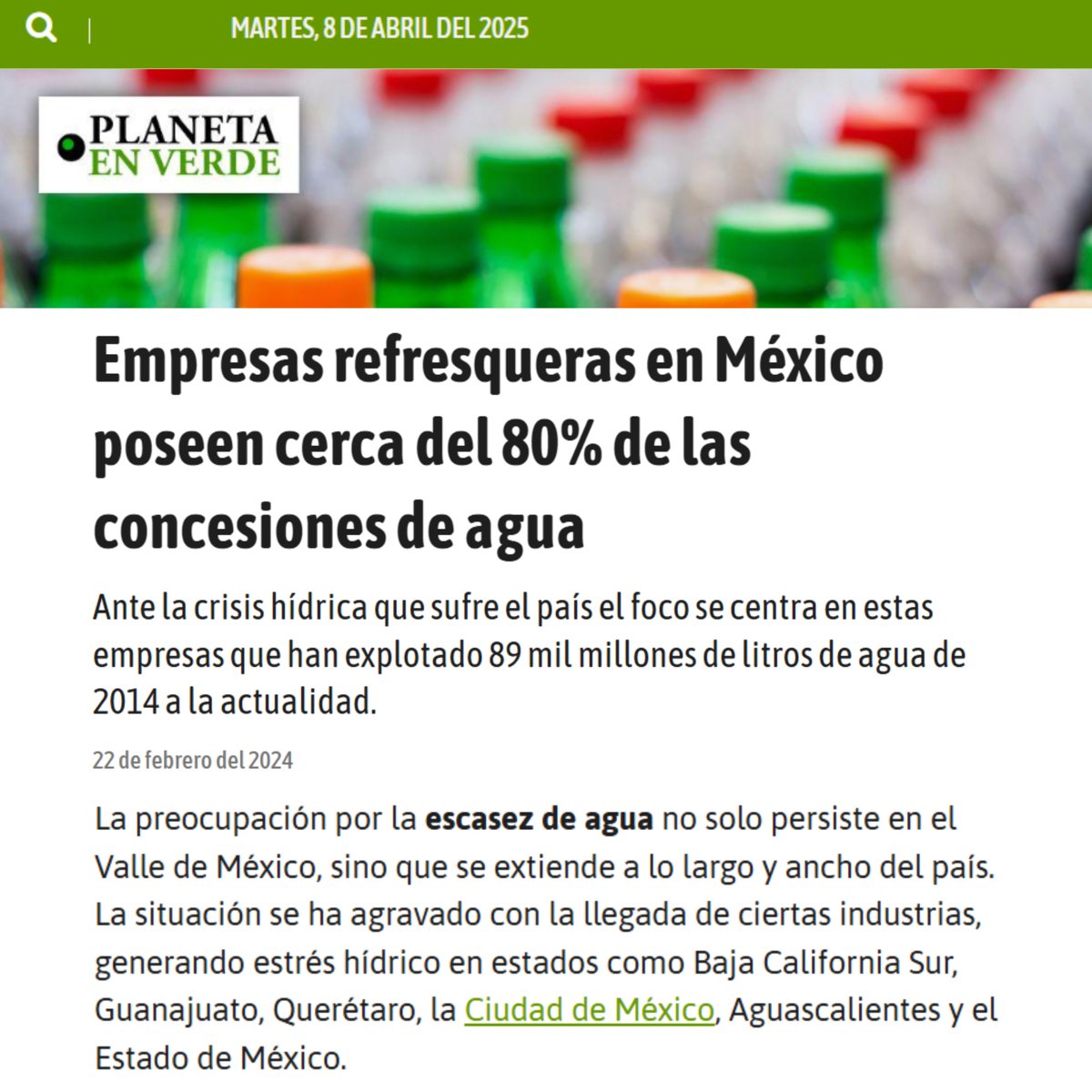 NutriCOI's tweet image. 💧 Millones de litros de agua al día… y nadie parpadea.

Nos quejamos del agua gastada por la inteligencia artificial, mientras que las grandes refresqueras se adueñan de las reservas de agua de México 🌍😓
#CrisisHídrica #Agua #refresco
