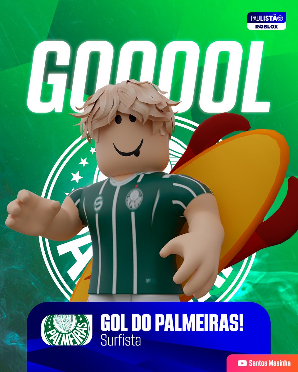 Copa_Roblox's tweet image. ⚽ GOOOOOOOOOL DO PALMEIRAS!
👕 Surfista
⏰ 4'
#PaulistaoRoblox - Final 🏆
🐳 #Santos 0 × 1 #Palmeiras 🐷
📺twitch.tv/santosmasinha