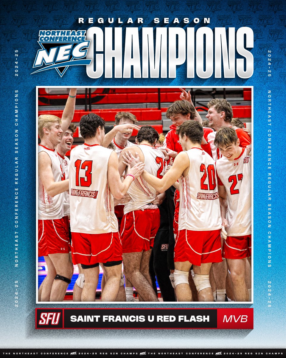 Northeast Conference (@necsports) on Twitter photo ๐ดโก๏ธ๐ง๐๐ฅ๐๐ ๐๐ข๐ฅ ๐ง๐๐ฅ๐๐
It's an #NECMVB THREE-peat (๐-๐-๐) for <a href="/RedFlashMVB/">Saint Francis Menโs Volleyball</a>, which has claimed the regular season title in each of the three years that the NEC has sponsored men's volleyball (2023, 2024, 2025).
#NECchamps x <a href="/SFUathletics/">Saint Francis Red Flash</a> ๐ดโก๏ธ๐ง๐๐ฅ๐๐ ๐๐ข๐ฅ ๐ง๐๐ฅ๐๐
It's an #NECMVB THREE-peat (๐-๐-๐) for <a href="/RedFlashMVB/">Saint Francis Menโs Volleyball</a>, which has claimed the regular season title in each of the three years that the NEC has sponsored men's volleyball (2023, 2024, 2025).
#NECchamps x <a href="/SFUathletics/">Saint Francis Red Flash</a>