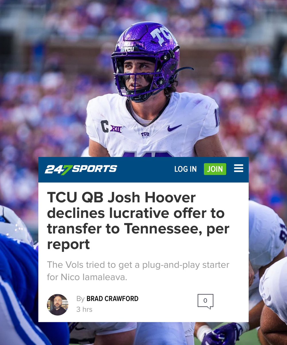 Tennessee allegedly tried to lure away TCU quarterback Josh Hoover to replace Nico Iamaleava 😳

Hoover threw for 3,949 yards and accounted for 31 total touchdowns while leading the Horned Frogs to a 9-4 record last season.