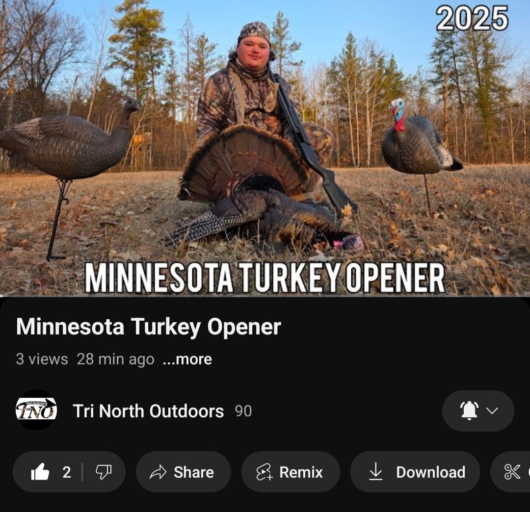 TriNorthoutdoor's tweet photo. Hey, trinorth fans, we got our first turkey of the season. here in minnesota, I hope you guys enjoy the video, and if you do, please feel free to check out our youtube and tiktok.
( https://t.co/IJRGWghT4p ) #minnesotahunting #minnesotaturkey #turkey #trinorthoutdoors #turkeyhunt https://t.co/pwxEfGuJqX