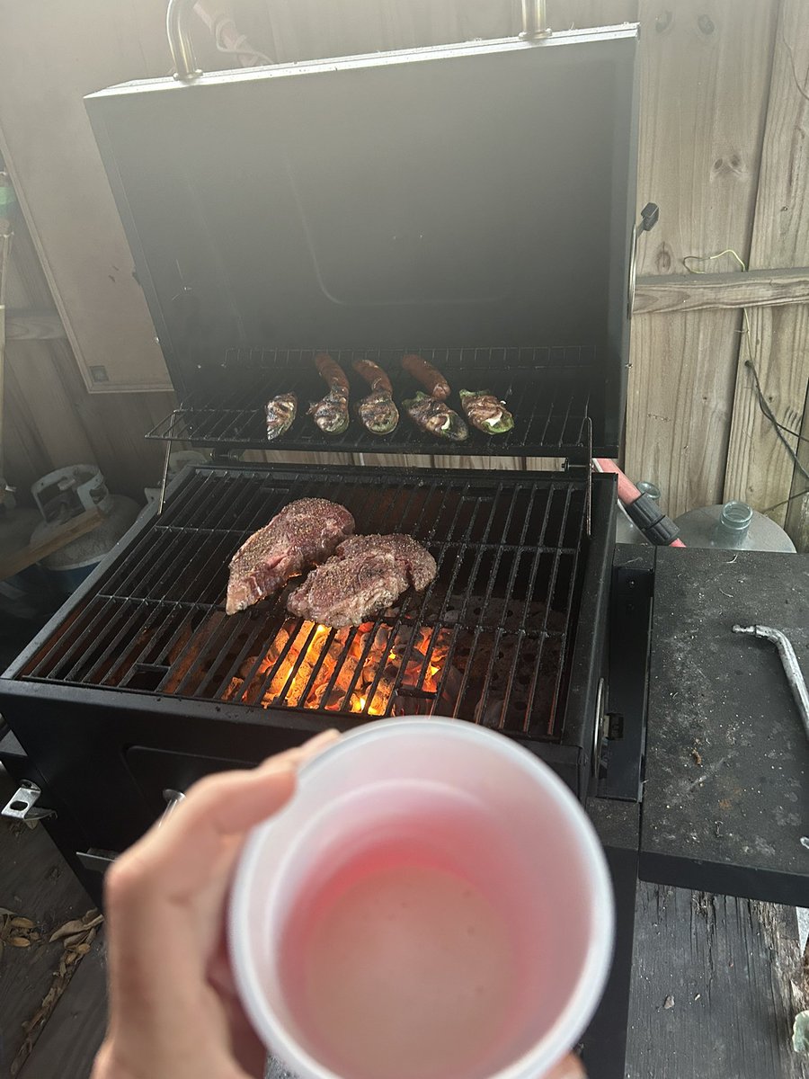 How the day started &amp; ending 
Pina coladas &amp; steaks