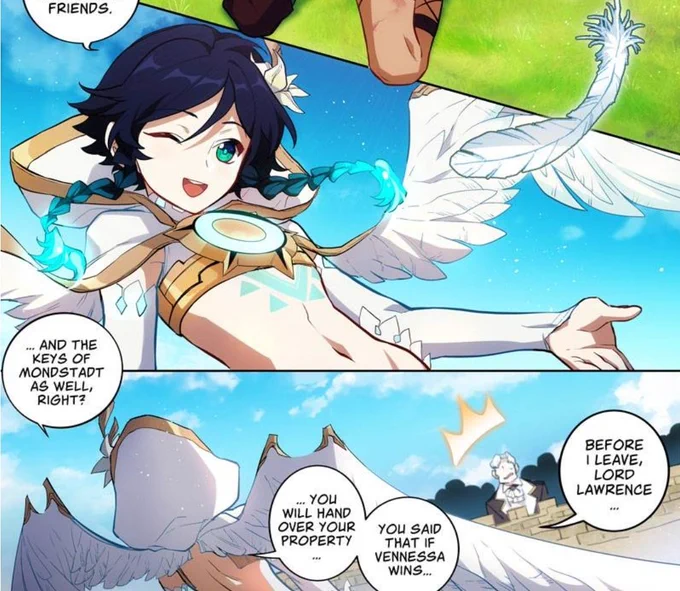 extremely underrated character design choice about venti is the fact that his wings aren't actually connected to his human body but instead are just a part of his cloak 