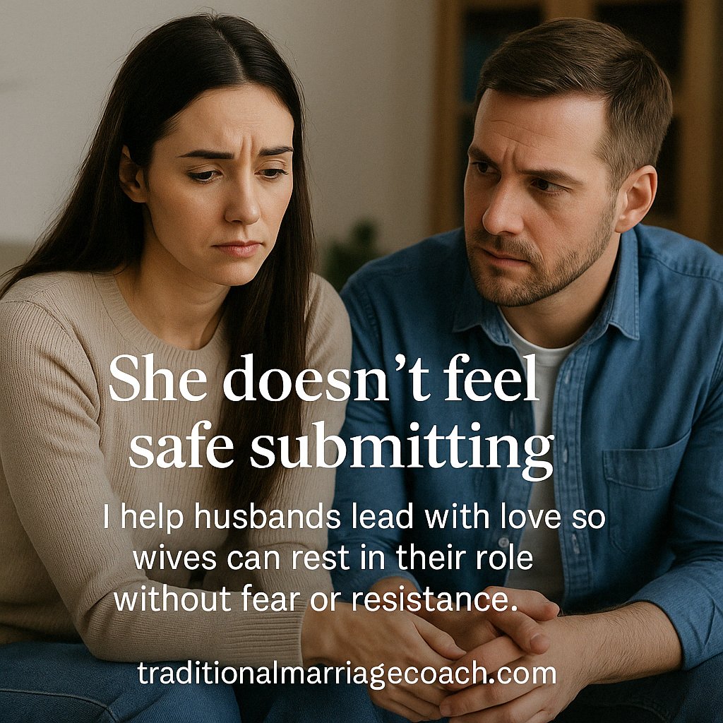 TradMCoach's tweet photo. A wife can’t submit if she doesn’t feel safe. I help husbands lead with love so wives can rest in their role without fear or resistance.

#TraditionalMarriage #SubmissiveWife #MarriageHelp #ChristianMarriage #BiblicalMarriage #GodlyWife #MarriageCoaching #SafeToSubmit https://t.co/j4HapaYMpP