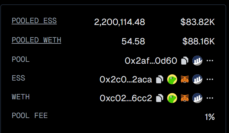 A whale purchased 1,431,670 ESSENCE (worth $50,852), making ESSENCE currently more valuable than Ethereum in the pool. We could see a rapid price increase. This is the first time since the pool's creation that ESSENCE liquidity surpasses Ethereum's. #Earth2 #ESS #Crypto #Essence