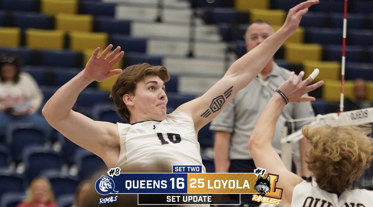 Loyola takes set two.

Keep up with the action ➡️ linktr.ee/queensmvb 

#RoyalsRise | #QUeenCity | #CLT