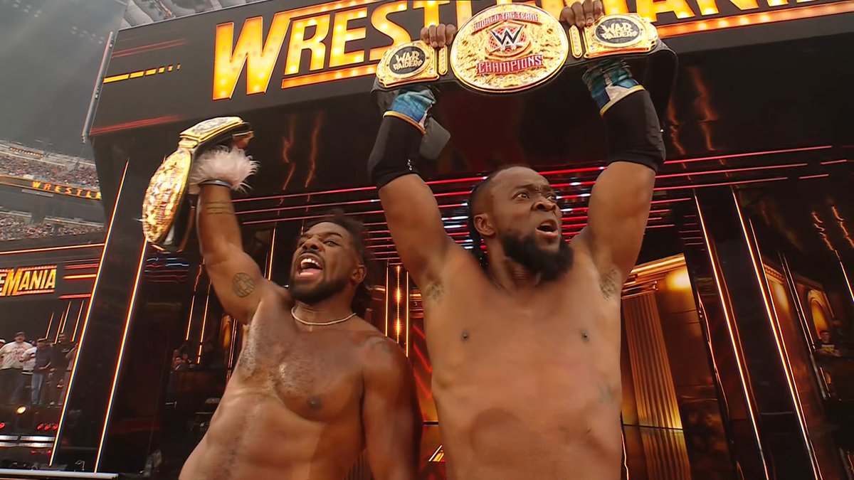 The New Day have won main roster tag titles for the first time in over 1400 DAYS.

This is also their first ever WrestleMania win as a tag team.

CRAZY STATS NGL 😭

#WrestleMania