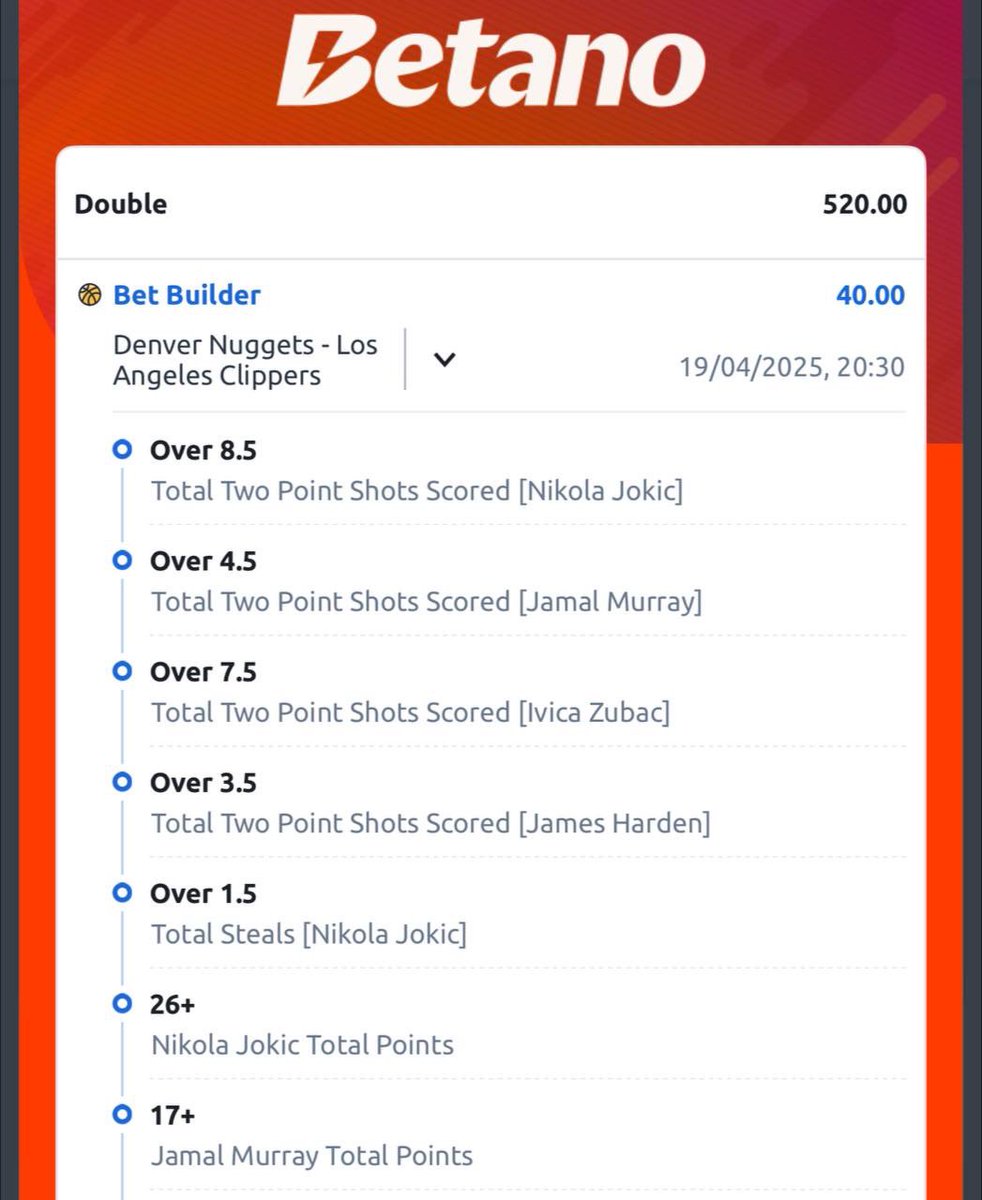 Emmanuel_Tips's tweet photo. NBA 🏀 PLAY-OFF  BETBUILDER ON @Betano_NG🔞

9476CTU8 - 520 ODDS
LCGE7U34 - 157 ODDS

🚨Don’t have BETANO account 
Register with the link below ⬇️
Link: https://t.co/GXhAX6iEai https://t.co/z6CSHHCnY4