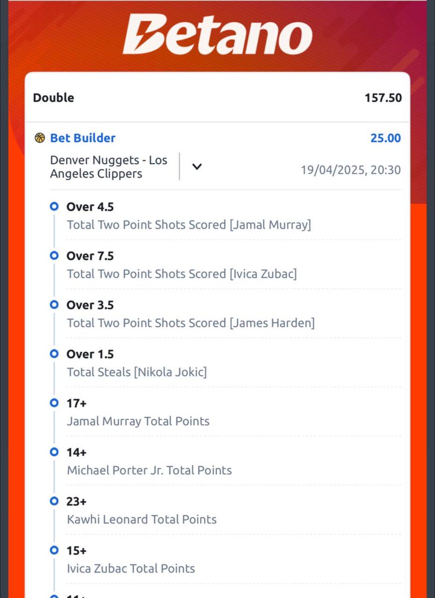 Emmanuel_Tips's tweet photo. NBA 🏀 PLAY-OFF  BETBUILDER ON @Betano_NG🔞

9476CTU8 - 520 ODDS
LCGE7U34 - 157 ODDS

🚨Don’t have BETANO account 
Register with the link below ⬇️
Link: https://t.co/GXhAX6iEai https://t.co/z6CSHHCnY4