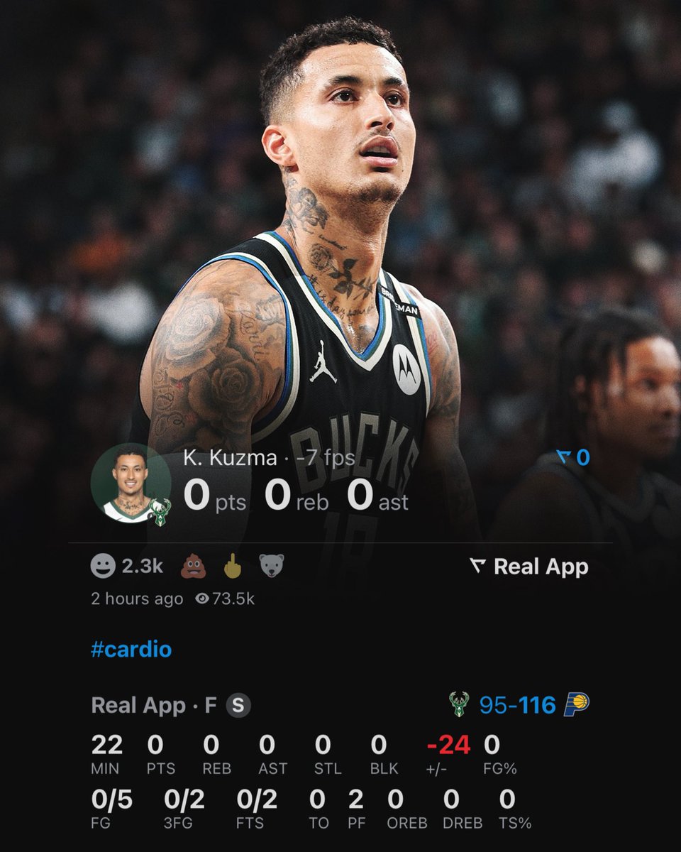 realapp's tweet photo. Kyle Kuzma has the most minutes by a starter in a playoff game without recording a stat ever. https://t.co/ZKq3W9jQjm