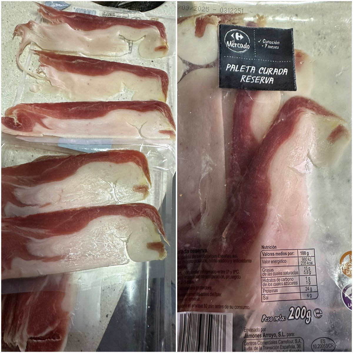 Querido <a href="/CarrefourES/">Carrefour España</a> , para el caldo compro huesos, el jamón era para unos huevos rotos y digo era pk jamón no hay, solo la primera loncha estaba em condiciones. No lo llaméis jamón, poned panceta en el envase, sería más apropiado . Vaya tela!