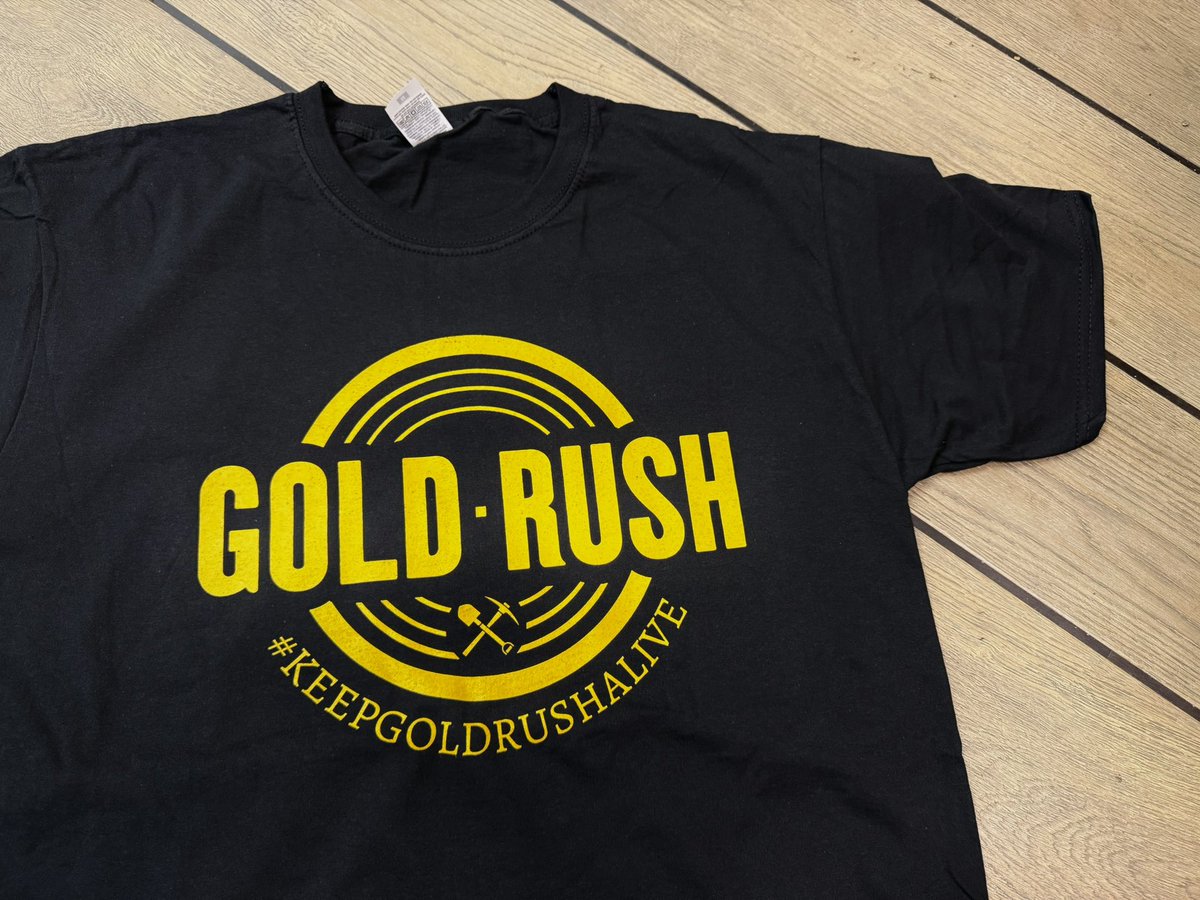 Ninth of our new T Shirt Giveaways. Let’s keep <a href="/Gold_Rush/">Gold Rush</a> on TV. Follow this page, RETWEET and LIKE this tweet for a chance to WIN this T Shirt,
open worldwide, Good luck! #KEEPGOLDRUSHALIVE <a href="/Discovery/">Discovery</a> <a href="/Gold_Rush/">Gold Rush</a> #GoldRush #Retweet thanks to everyone for the support!!!