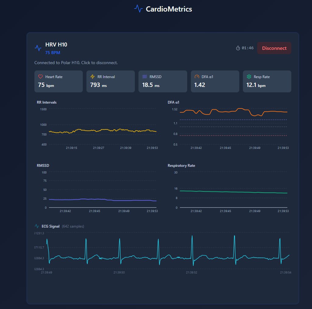 lmagallego's tweet photo. CardioMetrics is moving forward. I've now got the ECG implemented in the web app, along with artifact management, and all records are being saved to a CSV file for later analysis.
The next step on the roadmap is to implement intensity zones using DFA alpha 1. https://t.co/jPSFPaU5qW