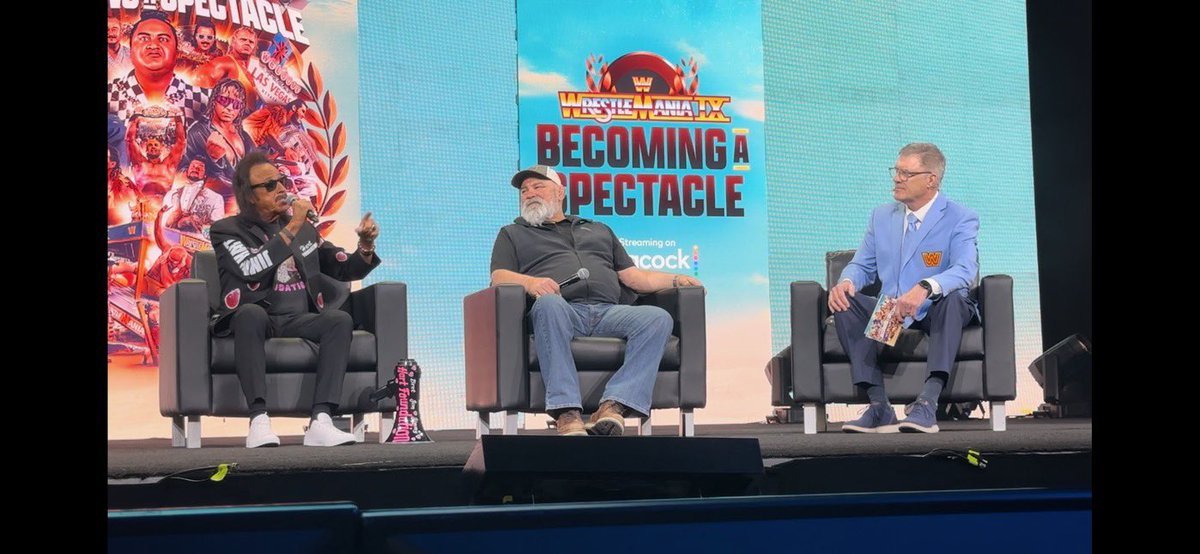primetimemooney's tweet photo. Honored to host #WWE panel on #WMIX #BecomingASpectacle documentary with @bronbreakkerwwe @RealJimmyHart #RickSteiner Check it out on #PeacockTV https://t.co/1elQL5eAAe