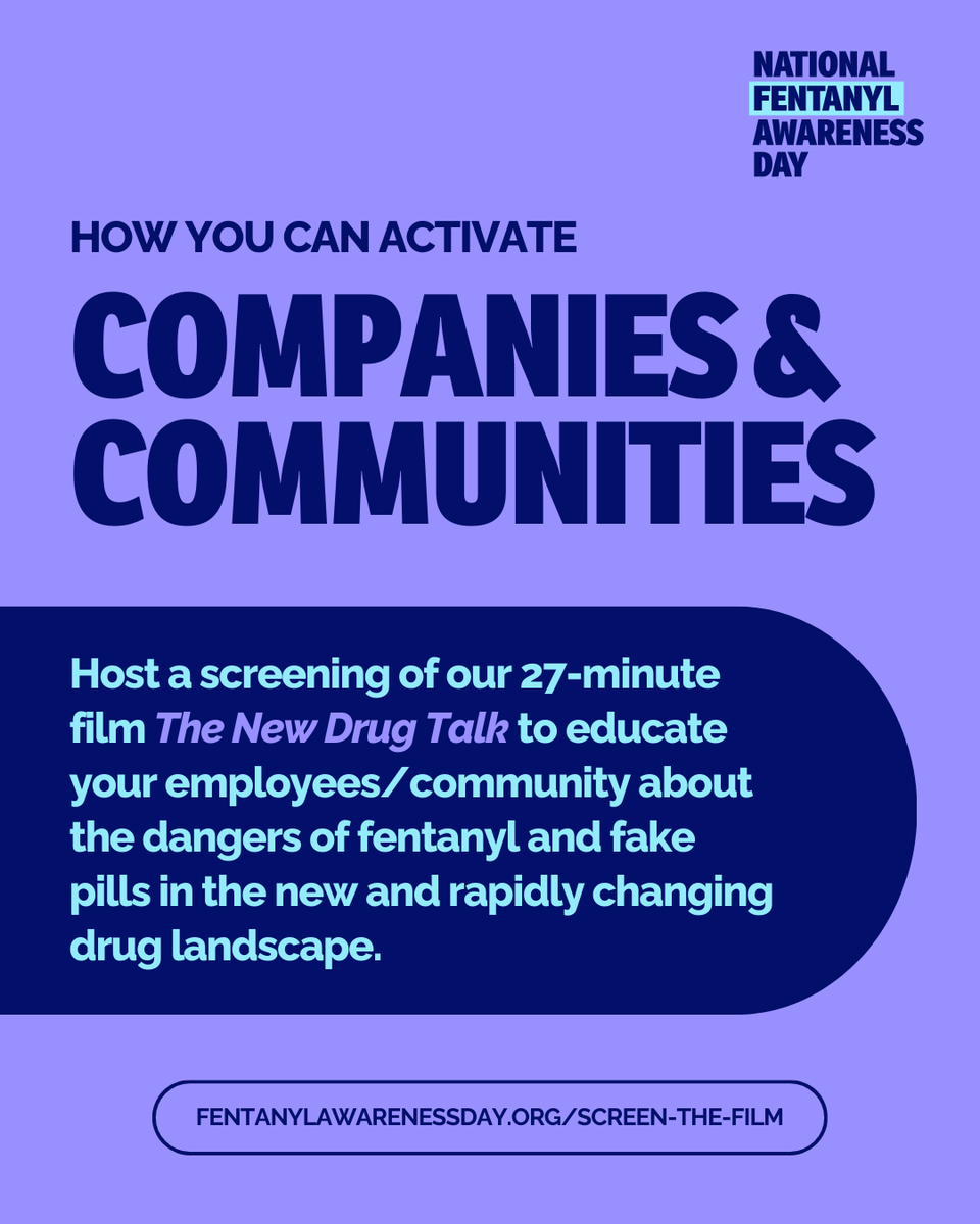 COMPANIES &amp; COMMUNITIES – TAKE ACTION
Host a screening of The New Drug Talk, a short film on the dangers of fentanyl &amp; fake pills. Bring this life-saving conversation to your workplace, school, or community. bit.ly/3FsV5VP

#NoRandomPills #OnePillCanKill #NFAD2025