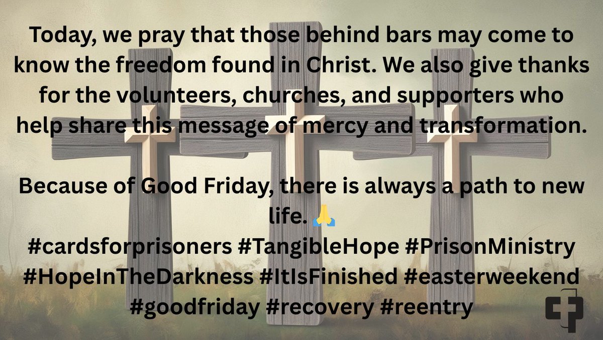 cards4prisoners's tweet photo. Today, we pray that those behind bars may come to know the freedom found in Christ. We also give thanks for the volunteers, churches, and supporters who help share this message of transformation. #cardsfor #cardsforprisoners #TangibleHope #PrisonMinistry #ItlsFinished https://t.co/nWMbEiz6P4