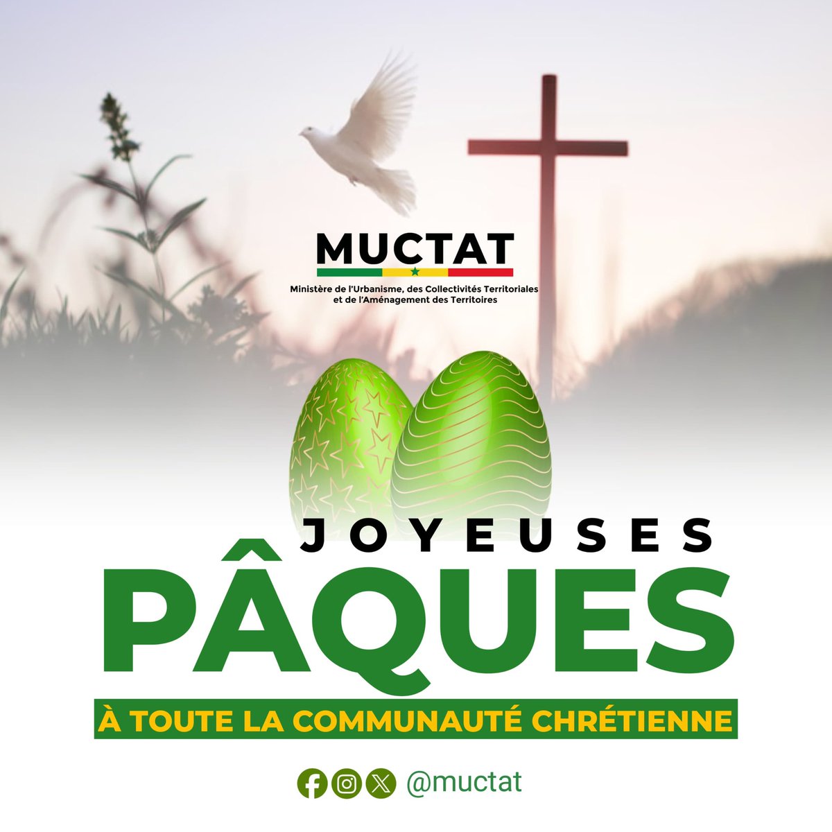 Le Ministère de l’Urbanisme, des Collectivités territoriales et de l’Amènagement des territoires souhaite à toute la communauté chrétienne de joyeuses fêtes de Pâques. 

#paques2025 #easter #muctat