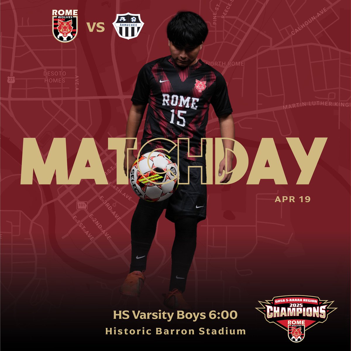 RCSWolvesSoccer's tweet photo. MATCHDAY!
Final regular season matchup for our HS Varsity, as we host Armuchee HS at Barron Stadium.
🆚 Armuchee HS
⏰ 6:00 HS Boys Varsity
🏟️ Barron Stadium
Come out and support our Wolves!
Vamos Lobos!
🔴 ⚫️🐺
#romewolves #romehs #wolves #romega #soccer #futbol https://t.co/uyodlY5OGb
