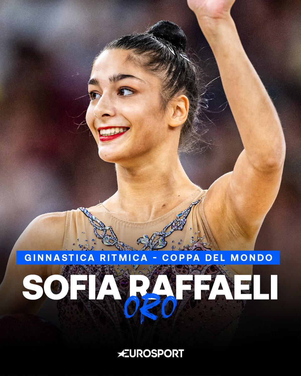 Eurosport_IT's tweet photo. Sofia Raffaeli incanta e conquista l’oro nella seconda tappa di Coppa del Mondo di ginnastica ritmica 🇮🇹

Dopo un inizio solido con cerchio e palla, l’azzurra – bronzo a Parigi 2024 – accende il palazzetto con clavette e nastro, chiudendo con il punteggio di 113.400

#Raffaeli https://t.co/gS81mriMl6